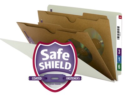 Smead 60% Recycled SafeSHIELD End Tab Classification Folder, 2-Dividers, 2 Expansion, Legal Size, Gray/Green, 10/Box (29710)