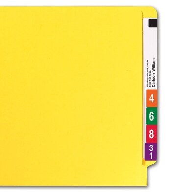 Smead Colored End Tab File Folder, Shelf-Master Reinforced Straight-Cut Tab, Letter Size, Yellow, 100/Box (25910)