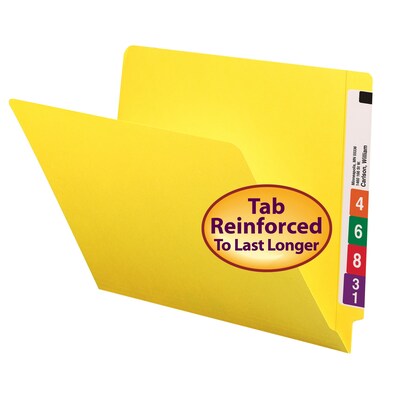 Smead Colored End Tab File Folder, Shelf-Master Reinforced Straight-Cut Tab, Letter Size, Yellow, 100/Box (25910)