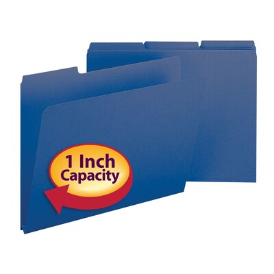 Smead Pressboard File Folder, 1/3-Cut Tab, 1" Expansion, Letter Size, Dark Blue, 25/Box (21541)