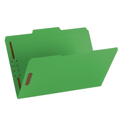 Smead® Fastener File Folder, 2 Fasteners, Reinforced 1/3-Cut Tab, Legal Size, Green, 50/Box (17140)