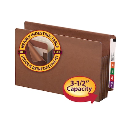 Smead TUFF Reinforced Redrope File Pockets, 3-1/2" Expansion, Legal Size, Brown, 10/Box (74780)
