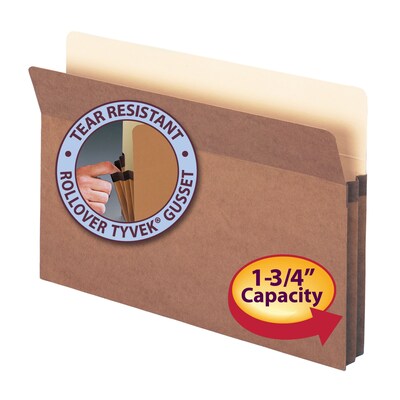 Smead 30% Recycled Reinforced File Pocket, 1 3/4" Expansion, Legal Size, Redrope, 25/Box (1516C)