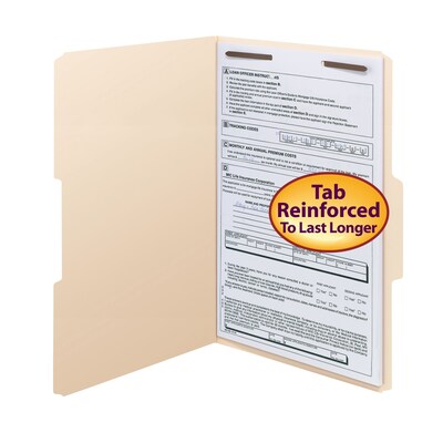 Smead Fastener File Folders, 1 Fastener, Reinforced 1/3-Cut Tab, Legal Size, Manila, 50/Box (19537)