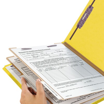 Smead End Tab Pressboard Classification Folders with SafeSHIELD Fasteners, Letter Size, Yellow, 10/Box (26789)