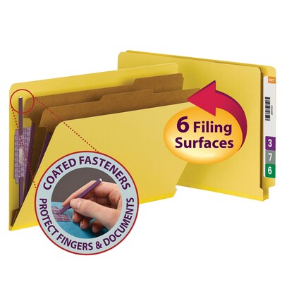 Smead End Tab Pressboard Classification File Folder with SafeSHIELD®, Legal Size, Yellow, 10/Box (29789)