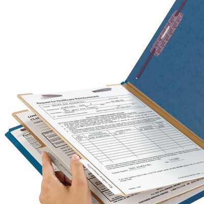 Smead End Tab Pressboard Classification Folders with SafeSHIELD Fasteners, Legal Size, Dark Blue, 10/Box (29784)