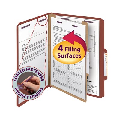 Smead Pressboard Classification Folders, 2" Expansion, Letter Size, 1 Divider, Red, 10/Box (13775)