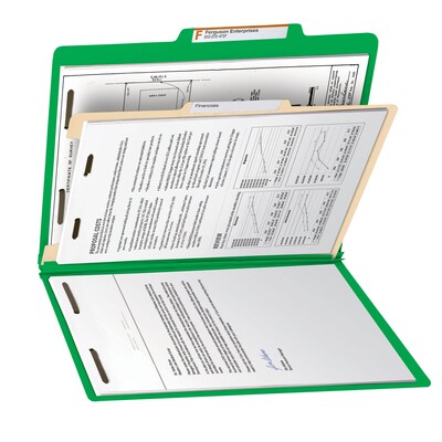 Smead Heavy Duty Classification Folders, 2" Expansion, Letter Size, 1 Divider, Green, 10/Box (13702)