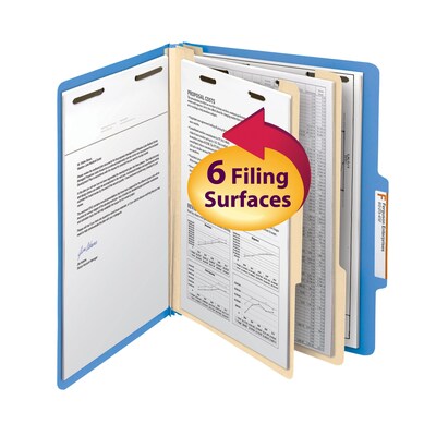 Smead Card Stock Heavy Duty Classification Folders, 2" Expansion, Letter Size, 2 Dividers, Blue, 10/Box (14001)