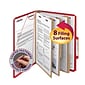 Smead Classification Folders with SafeSHIELD Fasteners, 3" Expansion, Letter Size, 3 Dividers, Bright Red, 10/Box (14095)