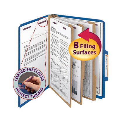 Smead Classification Folders with SafeSHIELD Fasteners, 3" Expansion, Letter Size, 3 Dividers, Dark Blue, 10/Box (14096)