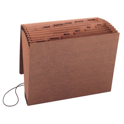 Smead® TUFF Expanding File, Monthly (Jan.-Dec.), 12 Pockets, Flap & Elastic Cord Closure, Letter, Redrope Stock (70388)