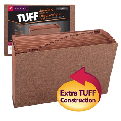 Smead TUFF Expanding File, Monthly (Jan.-Dec.) 12 Pockets, Legal Size, Redrope-Printed Stock (70490)