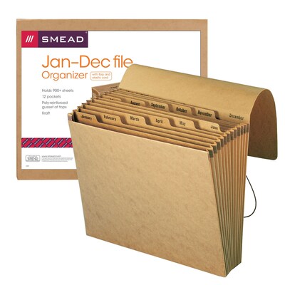 Smead Expanding File, Monthly (Jan.-Dec.), 12 Pockets, Flap and Cord Closure, Letter Size, Kraft (70186)