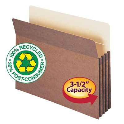 Smead 100% Recycled File Pockets, 3.5" Expansion, Letter Size, Brown, 25/Box (73205)