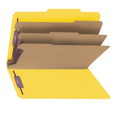 Smead SafeSHIELD® Pressboard Classification Folder, 3 Dividers, 3" Expansion, Legal, Yellow, 10/Box (19098)