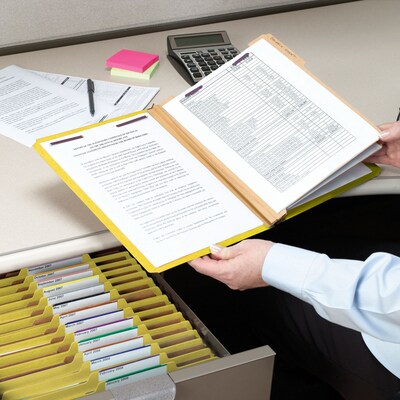 Smead SafeSHIELD® Pressboard Classification Folder, 3 Dividers, 3" Expansion, Legal, Yellow, 10/Box (19098)