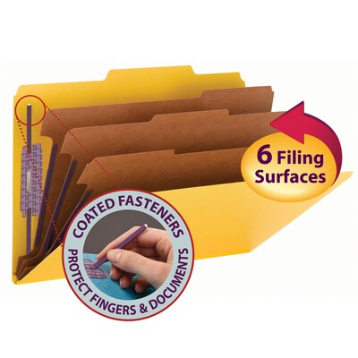 Smead SafeSHIELD® Pressboard Classification Folder, 3 Dividers, 3" Expansion, Legal, Yellow, 10/Box (19098)