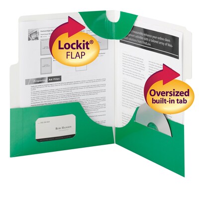 Smead SuperTab® Two-Pocket Folders, Green, 10W x 11 1/2H, 5/Pk