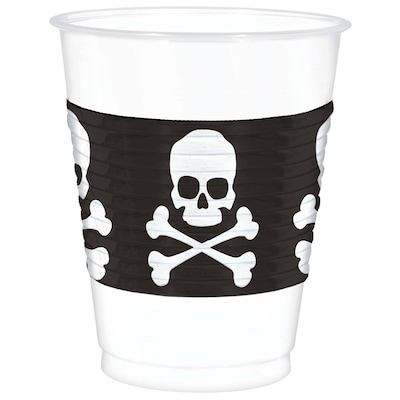 Amscan Skull and Crossbones Plastic Cup, 16 Oz., 25 Cups/Pack, 2/Pack (420097)