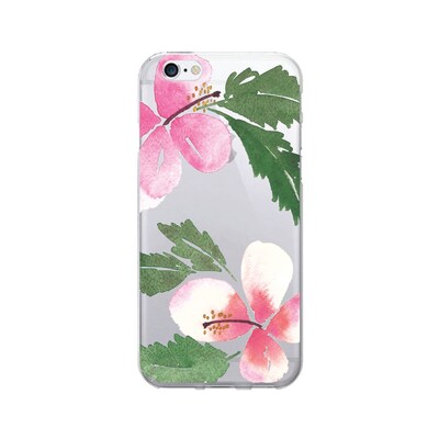 OTM  Prints Clear Phone Case, Hibiscus Pink and Green, iPhone 7/7S (OP-IP7V1CG-A-47)