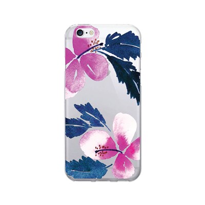 OTM  Prints Clear Phone Case, Hibiscus Pink and Blue, iPhone 7/7S (OP-IP7V1CG-A-51)