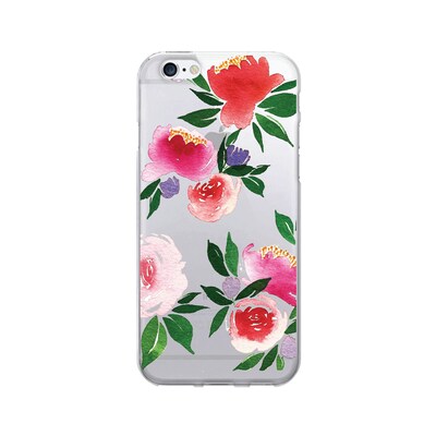 OTM Prints Clear Phone Case, Bountiful Peonies Red & Green, iPhone 7/7S (OP-IP7V1CG-A-53)