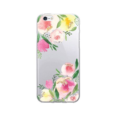 OTM Prints Clear Phone Case, Corner Peonies Red & Green, iPhone 7/7S (OP-IP7V1CG-A-54)