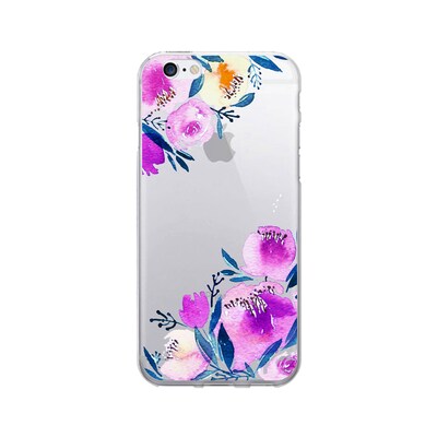 OTM Prints Clear Phone Case, Corner Peonies Purple, iPhone 7/7S (OP-IP7V1CG-A-56)