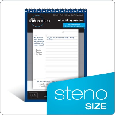 Tops® FocusNotes® Steno Pad, 6" x 9", White, 80 Sheets/Pad (90222)