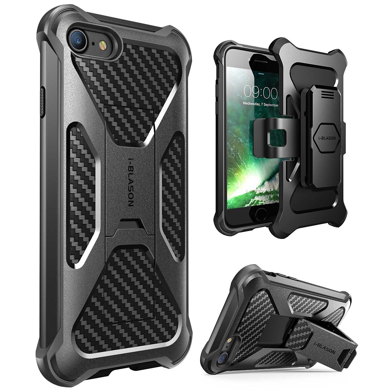 i-Blason Apple iPhone 7 Transformer Series Kickstand Case with Holster - Black (752454312634)
