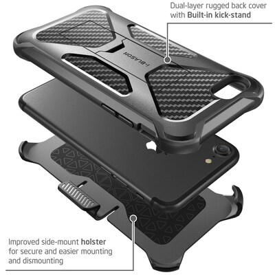 i-Blason Apple iPhone 7 Transformer Series Kickstand Case with Holster - Black (752454312634)