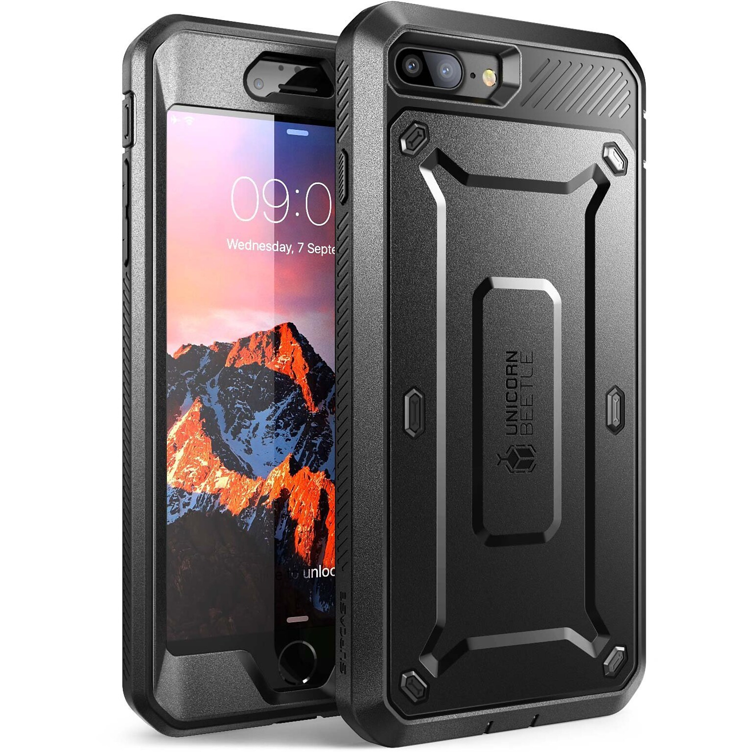 SUPCASE Apple iPhone 7 Unicorn Beetle Pro Series Fullbody Protective Case with Screen and Holster - Black/Black (752454312924)