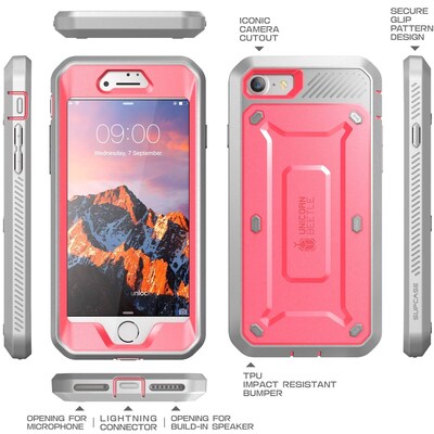 SUPCASE Apple iPhone 7 Unicorn Beetle Pro Series Fullbody Protective Case with Screen and Holster - Pink/Gray (752454312955)