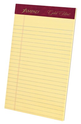 Ampad Gold Fibre, 5 x 8, Canary, Perforated Notepad, Medium Ruled, 4/Pack