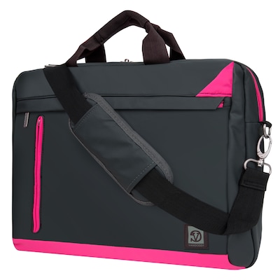 Vangoddy Adler Laptop Shoulder Bag 15.6" (Metallic Gray with Magenta Trim)