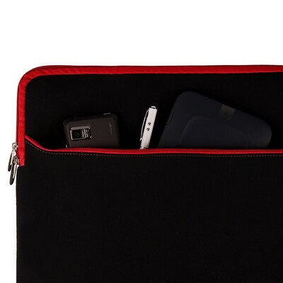 Vangoddy Laptop Carrying Sleeve with Front Pocket Fits up to 17" Laptops (Black with Red Trim)