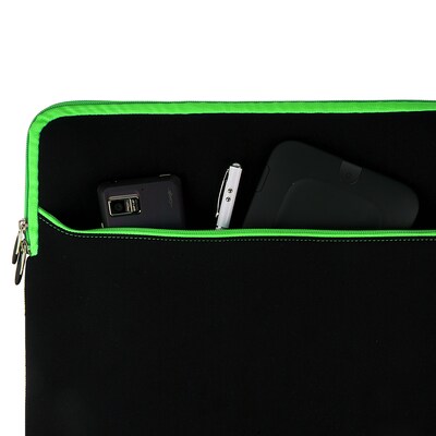 Vangoddy Neoprene Laptop Protector Sleeve Fits up to 15" Laptops (Black with Green Trim)