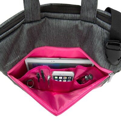 Vangoddy Wave Laptop Briefcase, Gray/Magenta Nylon (NBKLEA602)