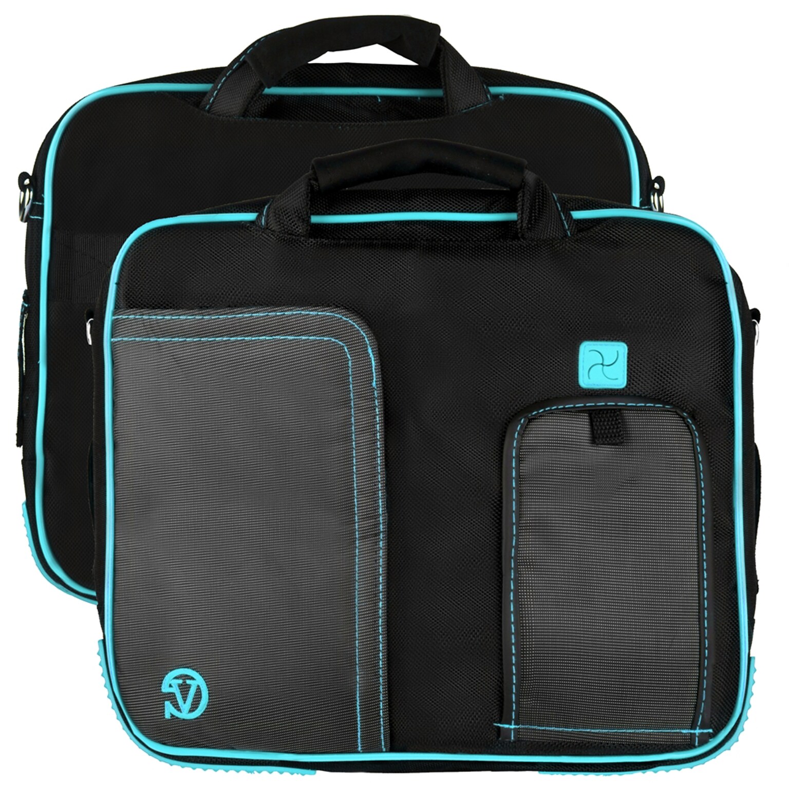 Vangoddy Pindar Laptop Sleeve Messenger Shoulder Bag - Small (Black and Aqua)