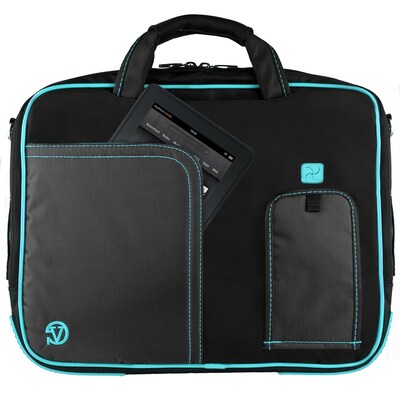 Vangoddy Pindar Laptop Sleeve Messenger Shoulder Bag Fits up to 13" Laptops - Medium (Black and Aqua)