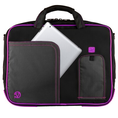 Vangoddy Pindar Laptop Sleeve Messenger Shoulder Bag Fits up to 15" Laptops - Large (Black and Purple)