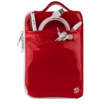 Vangoddy Hydei 7" Protector Case with Shoulder Strap with Handle (Red Patent Leather)