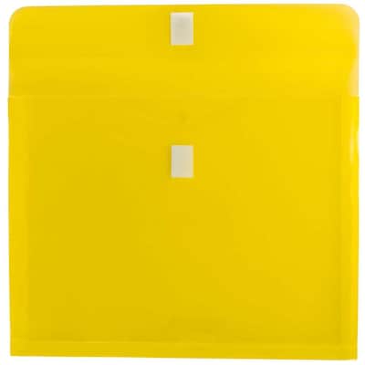 JAM Paper® Plastic Envelopes with Hook & Loop Closure, 1" Expansion, Letter Booklet, 9.75" x 13", Yellow Poly, 12/pack (218V1YE)