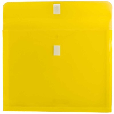 JAM Paper® Plastic Envelopes with Hook & Loop Closure, 1" Expansion, Letter Booklet, 9.75" x 13", Yellow Poly, 12/pack (218V1YE)