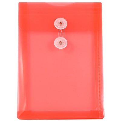 JAM Paper® Plastic Envelopes with Button and String Tie Closure, Open End, 6.25 x 9.25, Red Poly, 12