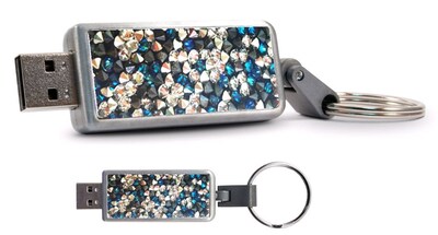 64GB Keychain V2 USB 3.0 Swarovski Crystal; Black-Charcoal-Blue