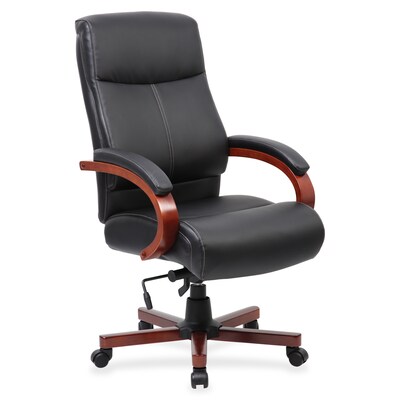 Lorell Ergonomic Leather Wood Swivel Executive High-Back Chair, Black (LLR69531)