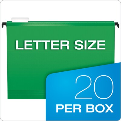 Pendaflex SureHook® Reinforced Hanging File Folders, 5 Tab Positions, Letter Size, Bright Green, 20/Box (6152 1/5 BGR)